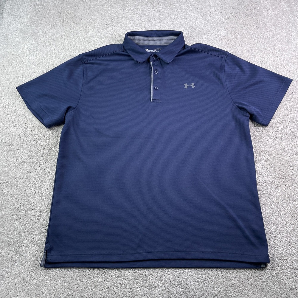 Under Armour Polo Shirt Mens XL‎ Blue Textured Heatgear Loose Golf Athletic Top